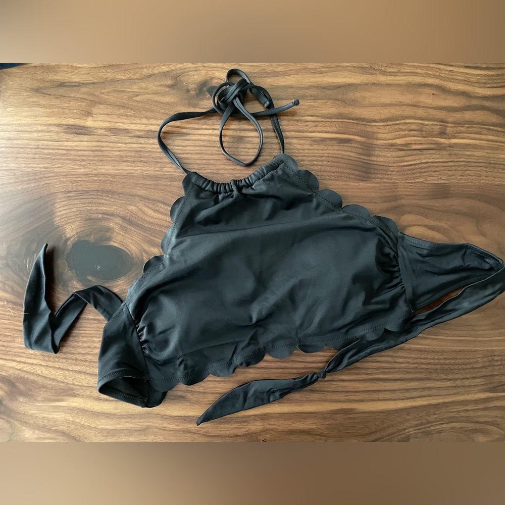 Black Scalloped Halter Bikini Top